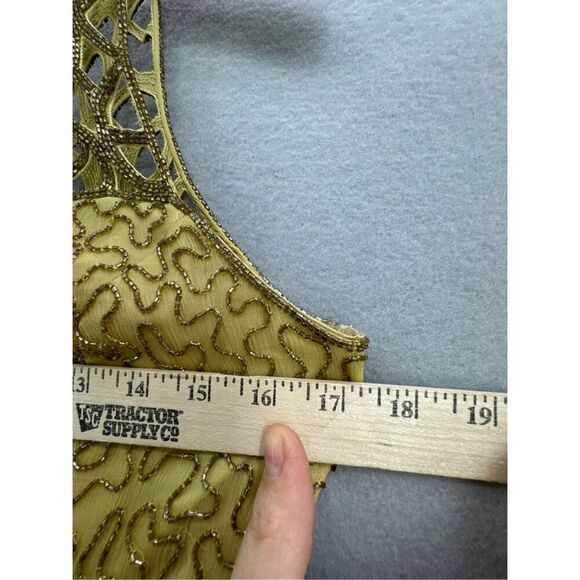 Vintage Y2K 90s Scala Gold Beaded Silk Slip Maxi Dress Gown Size S - Picture 12 of 12